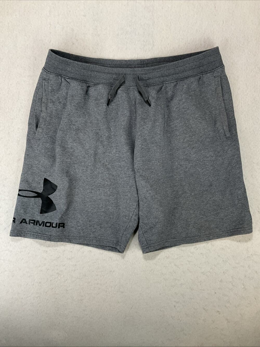 Under Armour Gray Rival Fleece Athletic Shorts Drawstring Logo Pockets Mens XXL